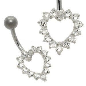 Open Crystal Heart Belly Bar - Clear