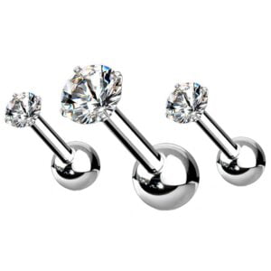 Pack of 3 Surgical Steel Cartilage Barbells - Crystal