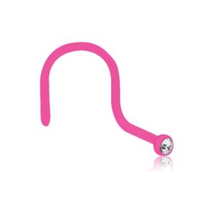 Pink Bio Flex Jewelled Nose Stud - Clear