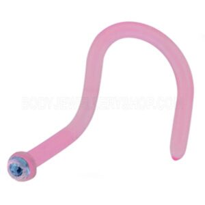 Pink Bio-Flex Jewelled Nose Stud - Light Blue