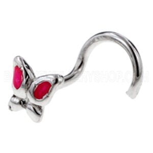 Pink Butterfly Silver Nose Stud