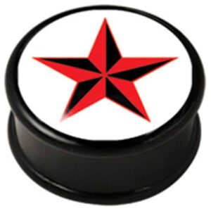 PMMA Ikon flesh plug - White Black and Red Nautical Star