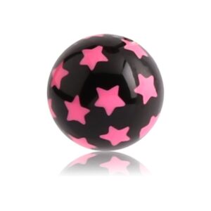 PMMA Threaded Ball - Black with Pink Stars