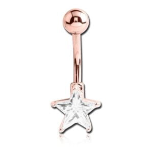 PVD Rose Gold Jewelled Star Banana Bell - Crystal