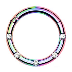 Rainbow Hinged Segment Ring with 5 Flush Facing Petite Crystals