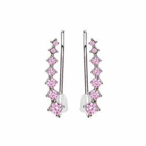 Rhodium Plated Ear Climbers with Pink Ascending Jewels
