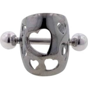Rhodium Plated Steel Ear Cuff - Black Hearts