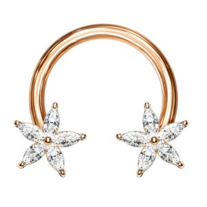 Rose Gold CZ Flowered Circular Barbell