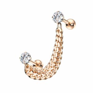 Rose Gold Double Chain Linked Prong Set CZ Cartilage Barbells - Clear
