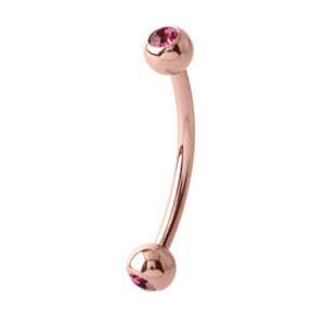 Rose Gold Double Curved Jewelled Micro Barbell - Pink