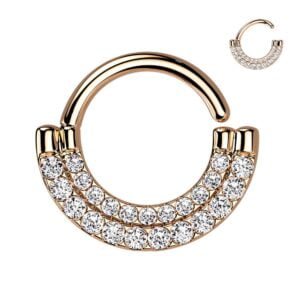 Rose Gold Double Lined CZ Paved Front Bendable Hoop