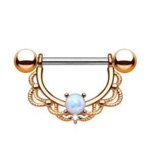 Rose Gold Filigree Drop Opal Surgical Steel Nipple Shield