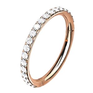 Rose Gold Surgical Steel Hinged Segment Ring with Crystals