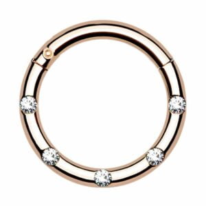 Rose Gold Hinged Segment Ring with 5 Flush Facing Petite Crystals