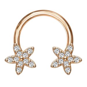 Rose Gold Jewelled Flower Circular Barbell - Clear