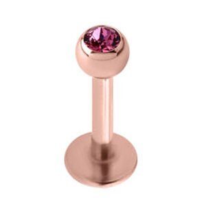 Rose Gold Jewelled Micro Labret - Pink