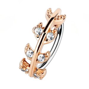 Rose Gold Jewelled Vine Nose Ring - Clear