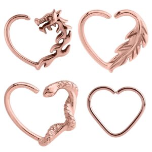 Rose Gold Open Heart Continuous Rings - Left Set