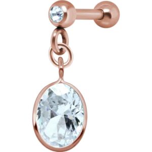 Rose Gold Oval Crystal Jewelled Tragus Bar Stud