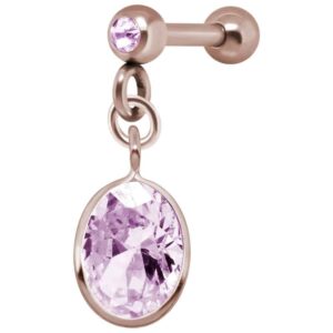 Rose Gold Oval Pink Jewelled Tragus Bar Stud