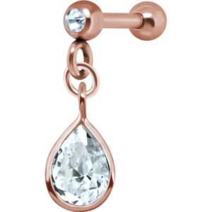 Rose Gold Pear Shaped Crystal Jewelled Tragus Bar Stud