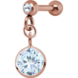 Rose Gold Round Crystal Jewelled Tragus Bar Stud