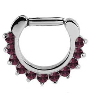 Round Prong Set Jewelled Hinged Septum Clicker - Purple <span class="custom_location">10D08</span>