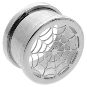 Screw Fit Steel Flesh Tunnel - Spider Web