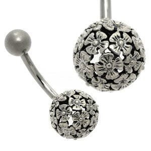 Silver and Steel Ball Belly Bar - Daisy Ball