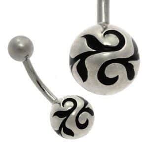 Silver and Steel Ball Belly Bar - Vine Ball