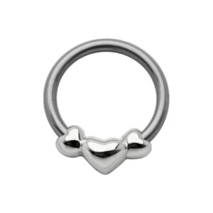 Silver & Steel Ball Closure Ring - 3 Hearts