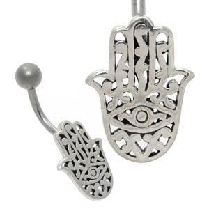 Silver and Steel Belly Bar - HAMSA Hand