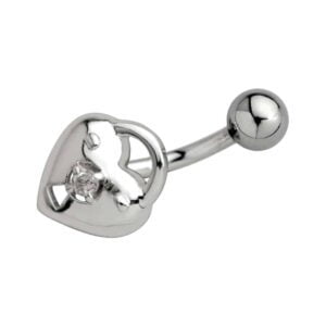 Silver and Steel Belly Bar - Heart Padlock