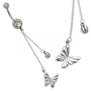 Silver and Steel Charm Belly Bar - Butterfly