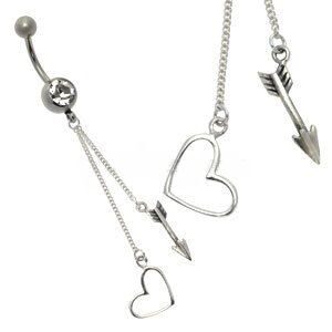 Silver and Steel Charm Belly Bar - Cupid Heart