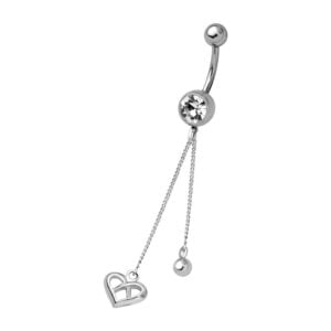 Silver and Steel Charm Belly Bar - Open Heart