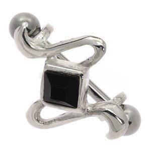 Silver & Steel Eyebrow Barbell - Elegant Black Jewel