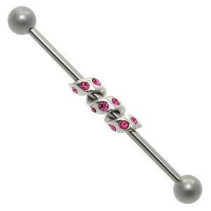 Silver & Steel Industrial Bar - Pink Jewelled Spiral