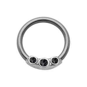 Silver & Steel Jewelled Ball Closure Ring - Black
