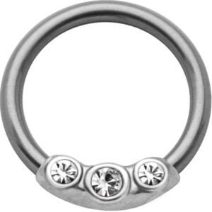 Silver & Steel Jewelled Ball Closure Ring - Clear