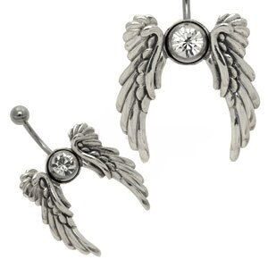 Silver and Steel Navel Orbital with Free Belly Bar - Wings