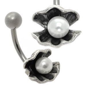 Silver and Steel Pearl Belly Bar - Oyster