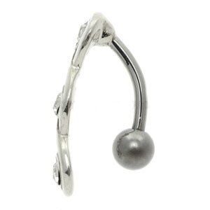 Silver & Steel Reverse Belly Bar - Jewelled Twist
