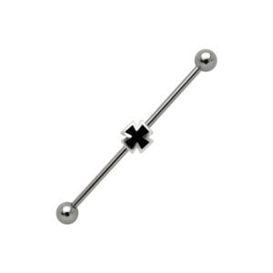 Silver & Steel Scaffold Piercing Bar - Black Cross