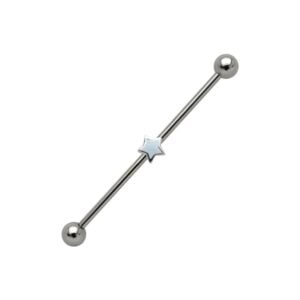 Silver & Steel Scaffold Piercing Bar - White Star