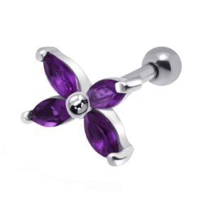 Silver and Steel Tragus Stud With Amethyst Stone Flower