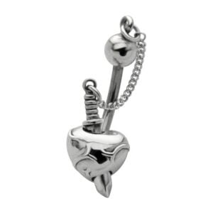 Silver and Steel Belly Bar - Heart & Dagger
