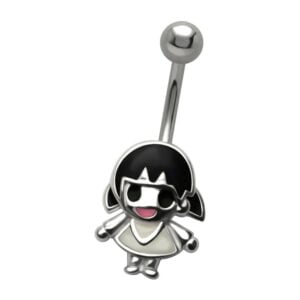 Silver and Steel Belly Piercing Bar - Black Haired Doll