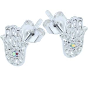 Silver Crystal AB Jewelled HAMSA Hand Ear Stud