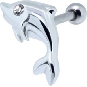 Silver Crystal Jewelled Dolphin Tragus Bar Stud